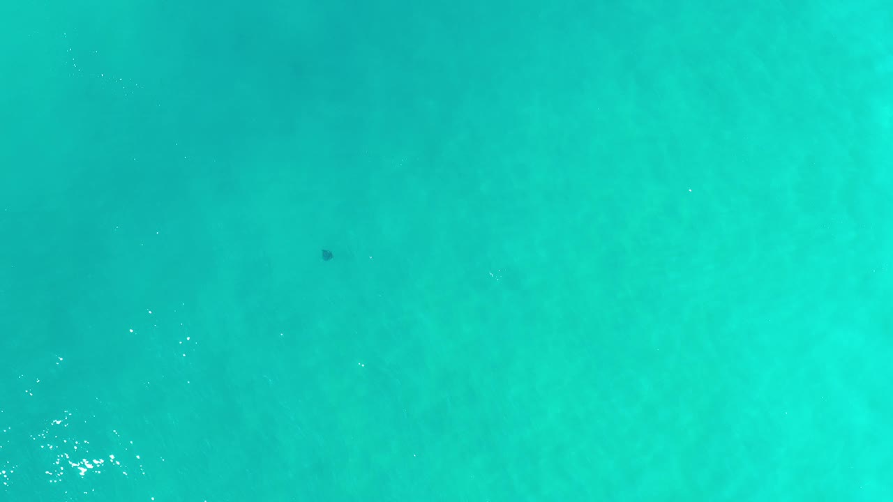 Clear blue-green ocean with faint darker marks below.