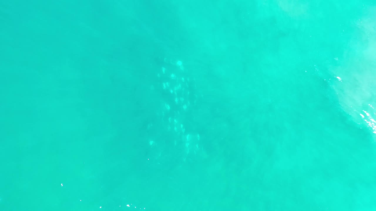 Green-blue water fills the frame in Los Cabos, with a darker diffuse patch near the center and small white reflections, no visible people.