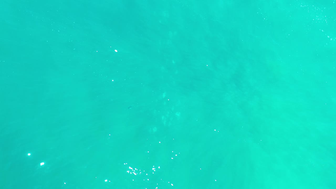 Turquoise ocean surface in Los Cabos fills the frame at the opening moment, with faint wave patterns, pale underwater variation, and no visible people.
