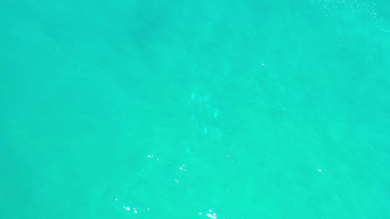 Turquoise clear water with small ripples and sun glints.