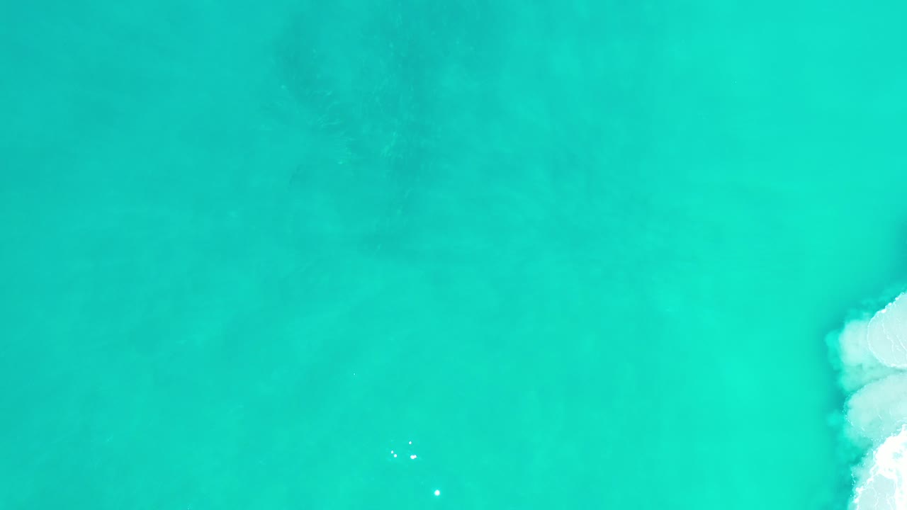 Overhead turquoise sea with white surf entering from the right edge