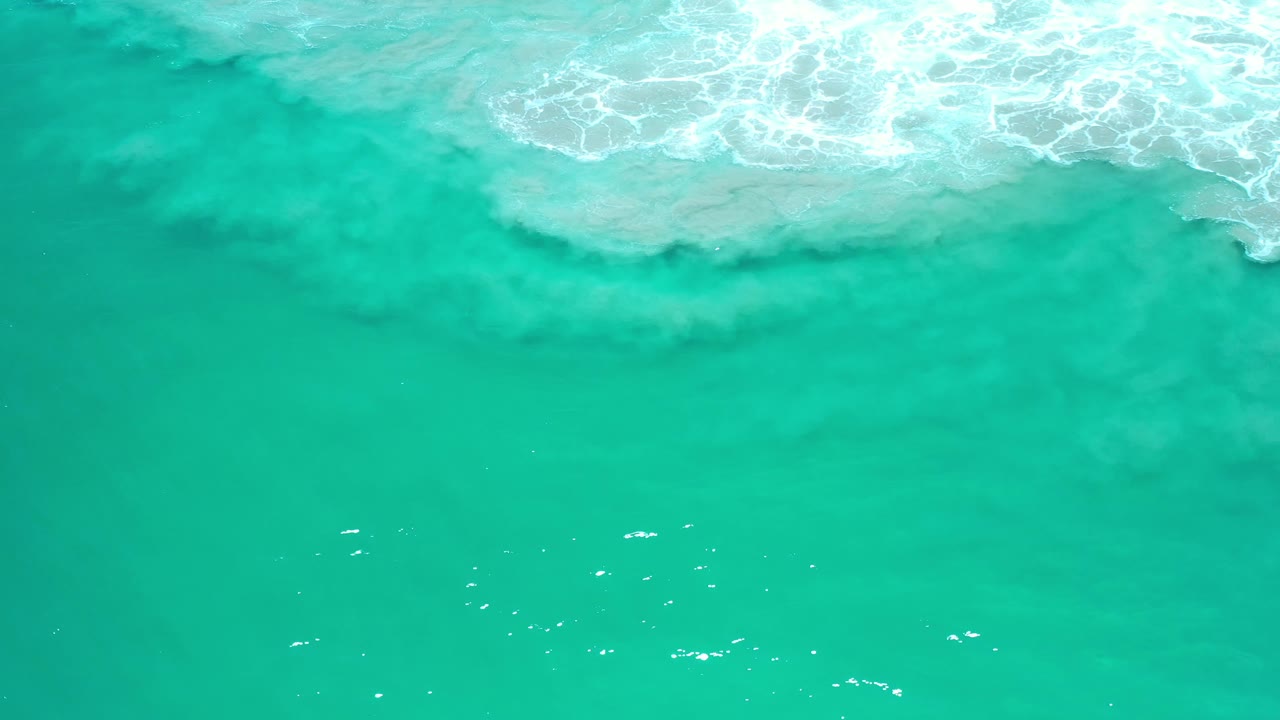 Turquoise ocean surface with a foamy wave line at the top.