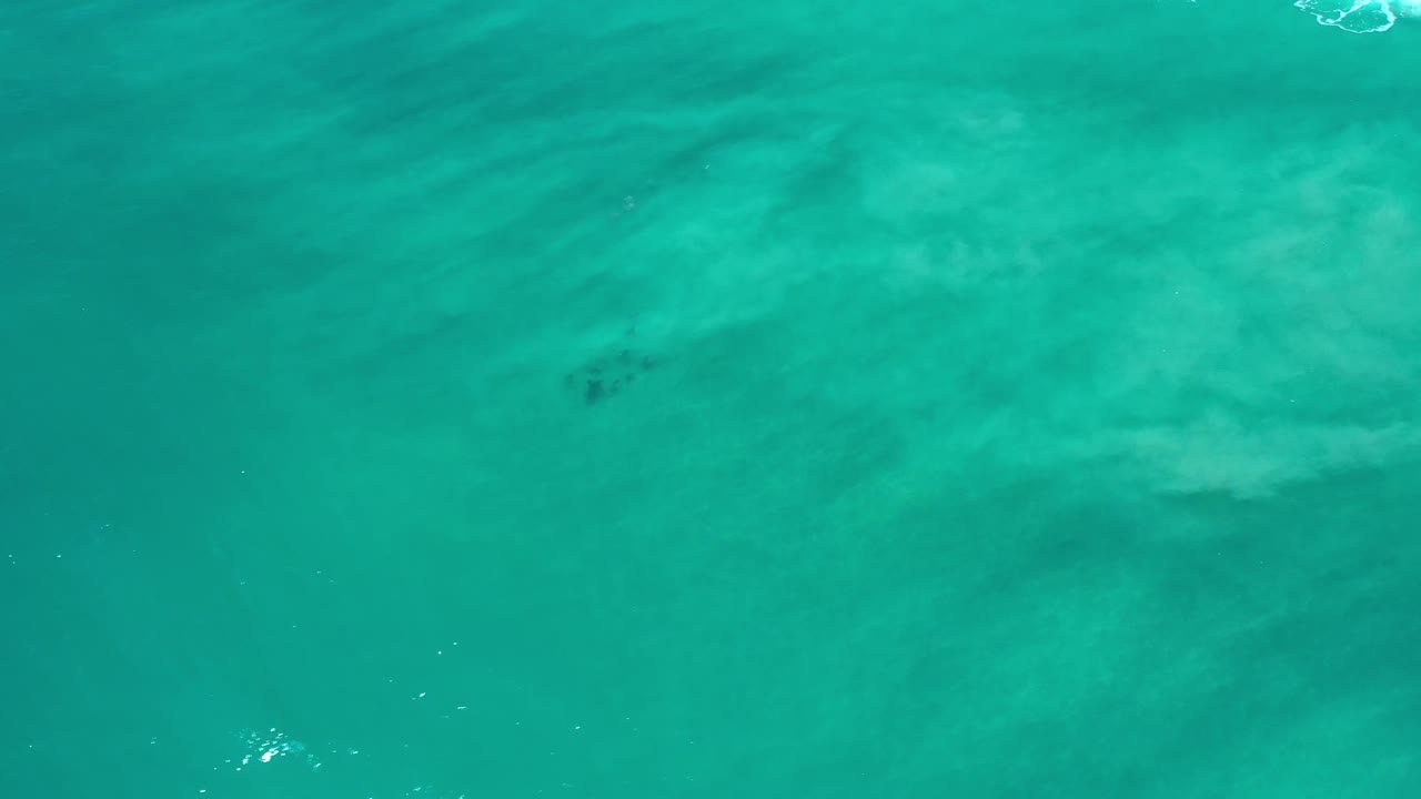 A Los Cabos overhead ocean frame shows blue-green water, faint darker patches below the surface, and no visible people.