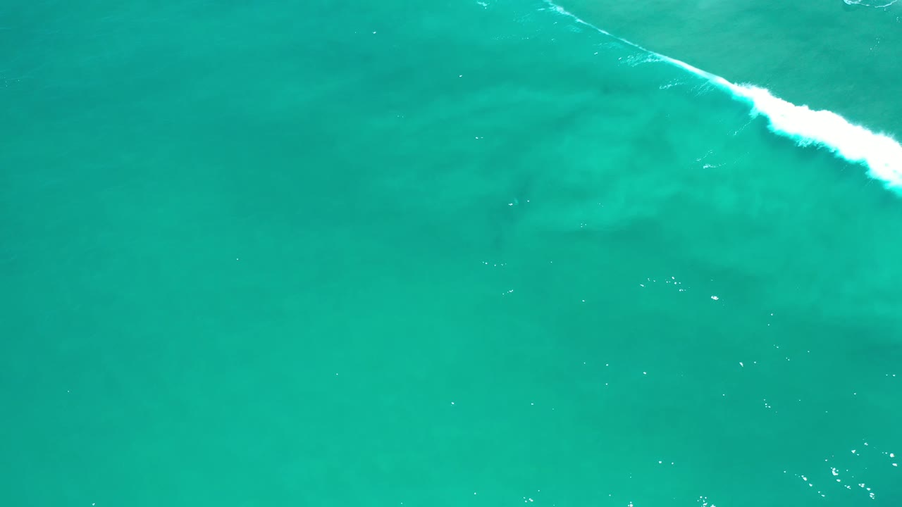 Overhead Los Cabos ocean frame with clear blue-green water, a narrow white surf line across the top edge, and no visible people.