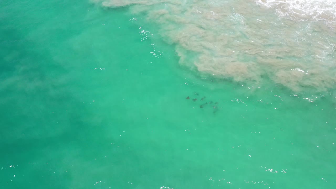 Turquoise water with a broad pale surf band across the upper right.