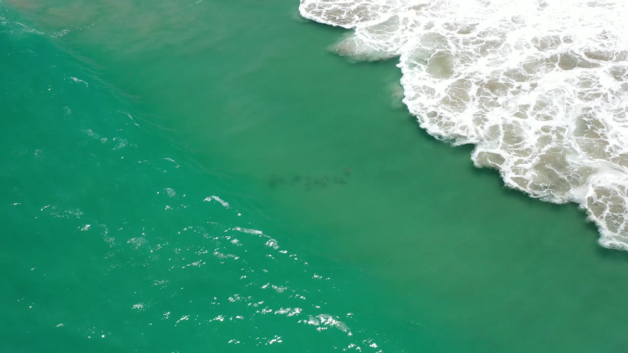 Green ocean water with white surf entering from the upper right.