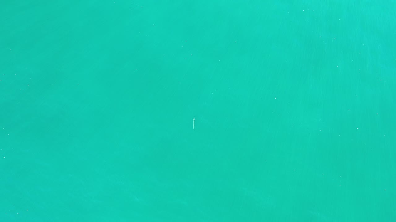 Turquoise ocean water in Los Cabos fills the frame at the start of the clip, with faint surface specks and no visible people.