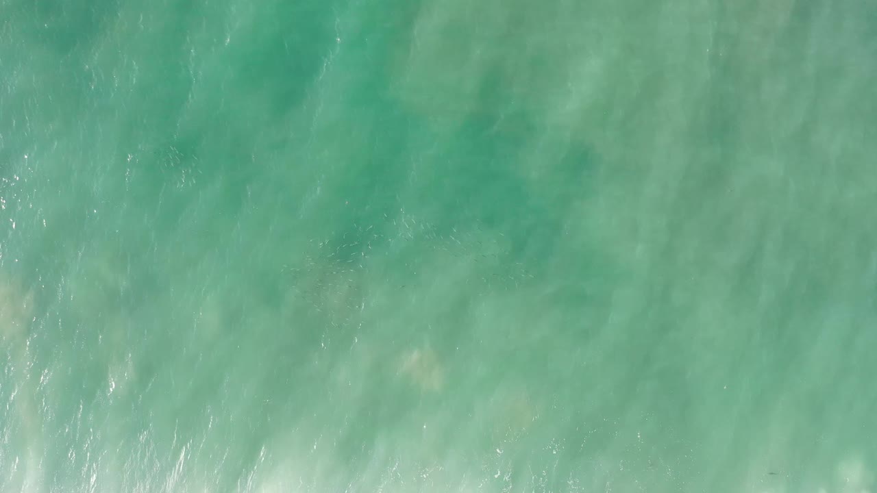 Clear turquoise water covers the frame in Los Cabos, Mexico, with muted sand bands underneath and no visible people.