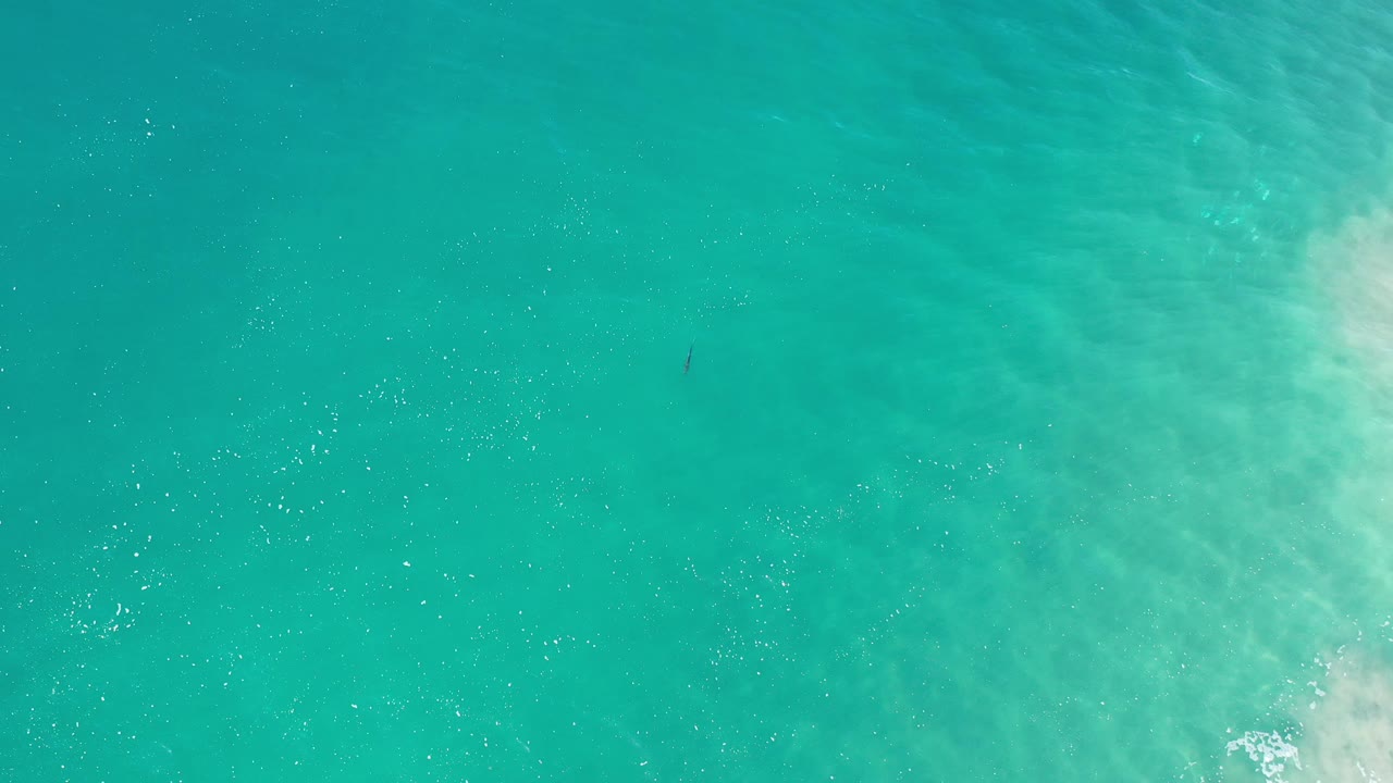Green-blue ocean seen from above with rippled texture and pale surf on the right.