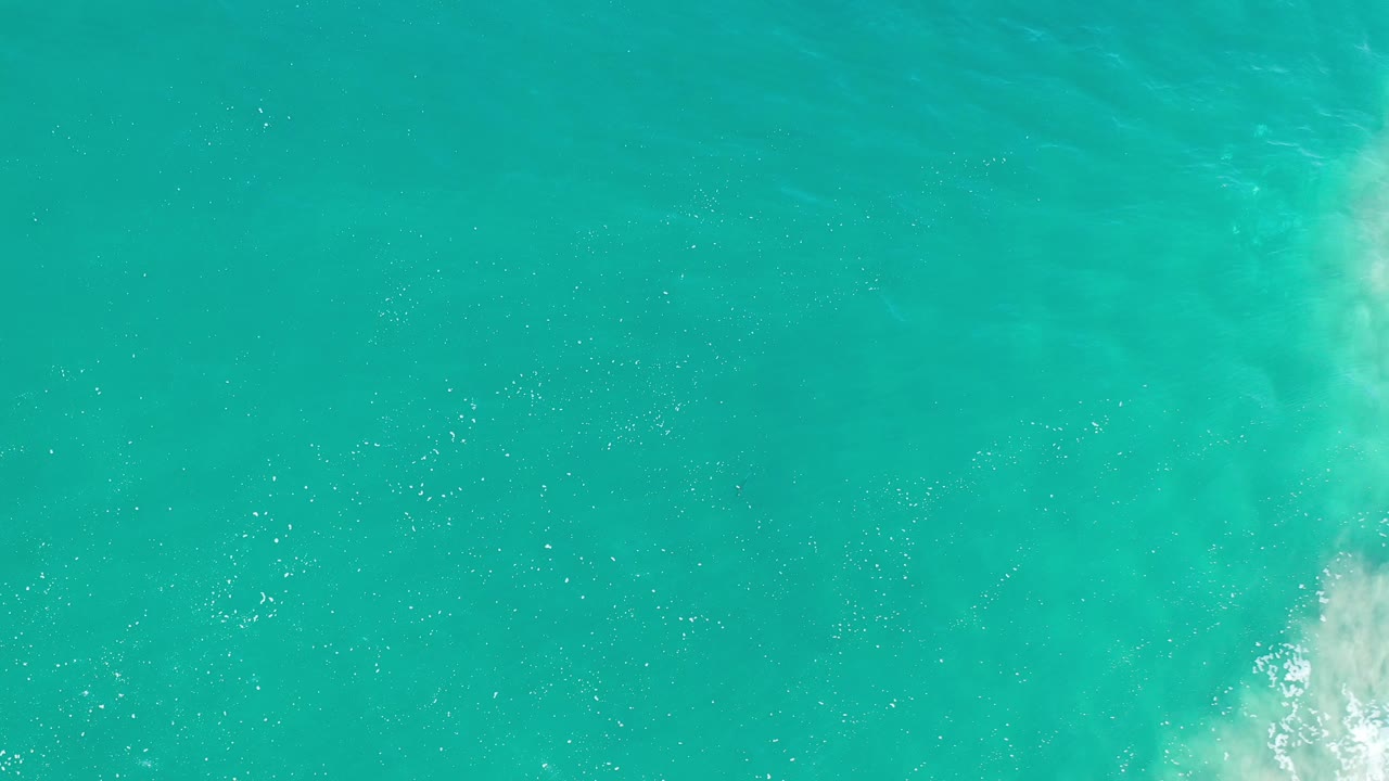 Turquoise ocean surface with white foam along the right side.