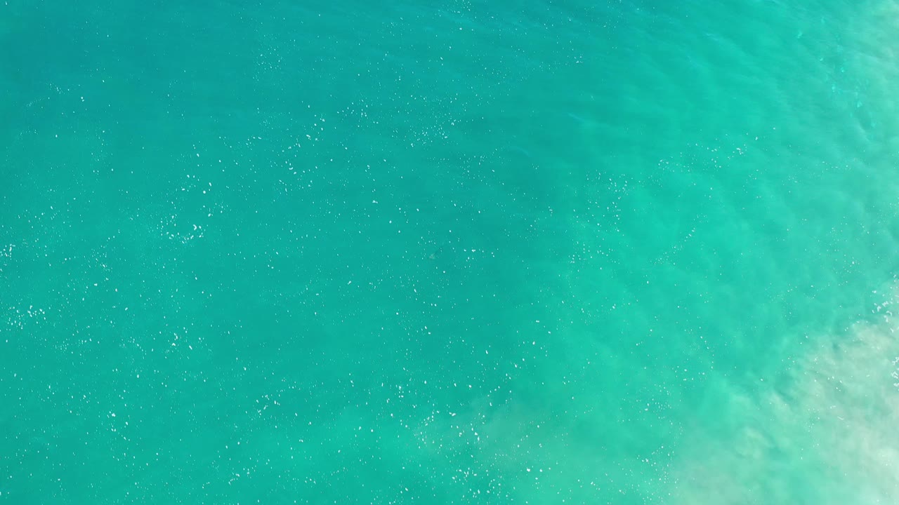 Turquoise water with pale surf texture at the right edge.