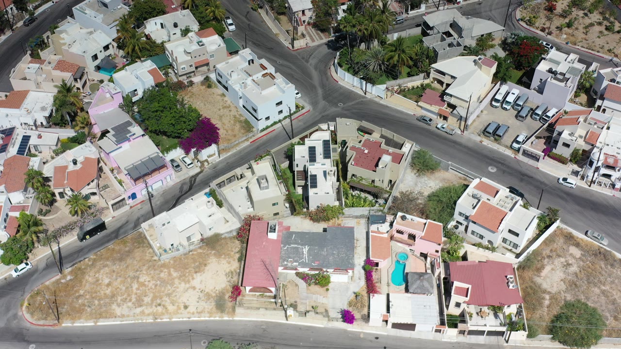 Overhead view of Los Cabos residential streets and homes.