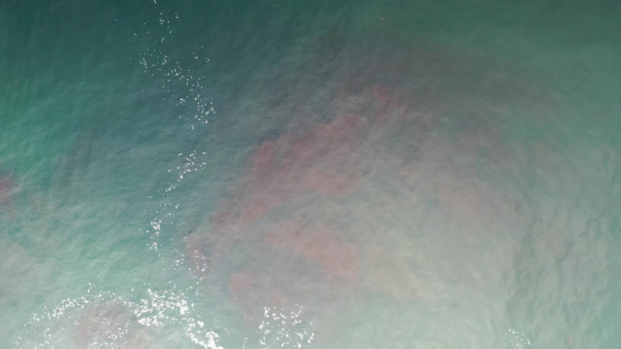 Aerial ocean texture with bright sparkles and pale foam.