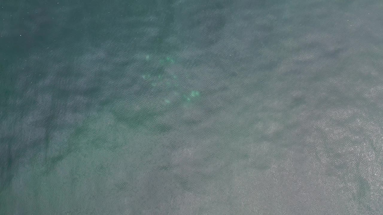 Shallow gray-blue water in Los Cabos, Mexico, fills the frame from above, with muted light on the surface and no visible people.