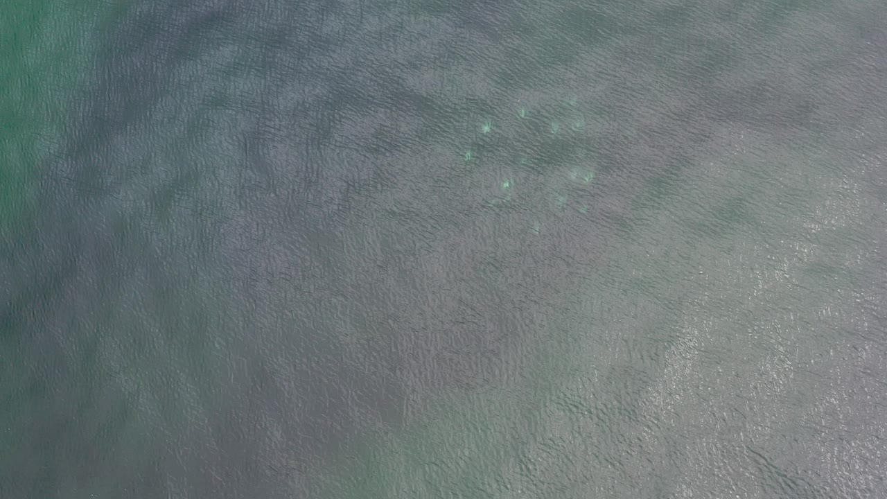 Overhead view of blue-green and gray rippled water in Los Cabos, Mexico, with a darker vertical band at left and no visible people.