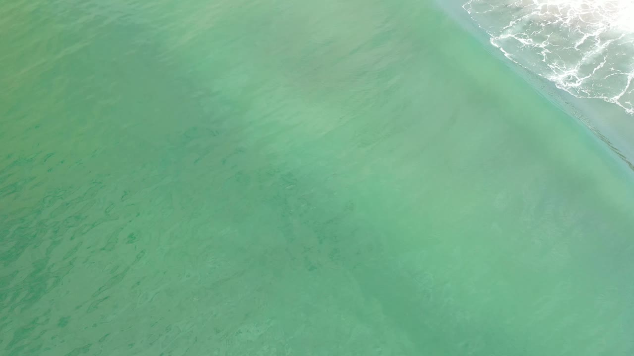 Pale green coastal water fills the frame in Los Cabos, Mexico, while a small strip of foamy wave action sits along the upper edge with no visible people.