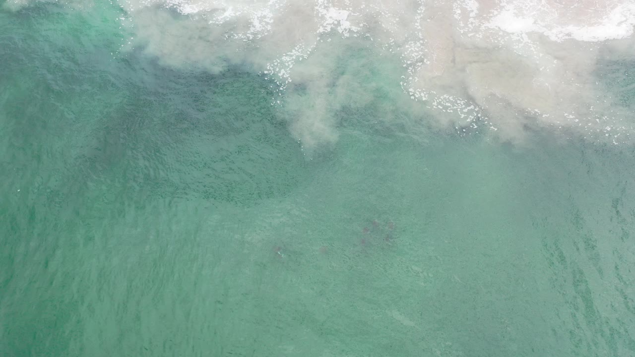 Overhead turquoise ocean with white surf at the top edge.