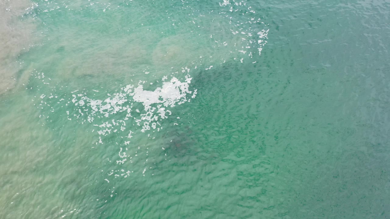Turquoise ocean surface with a small band of white foam.