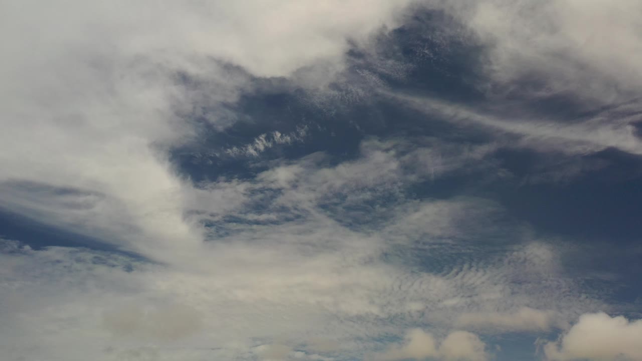 Cloudy sky with broad white cloud areas and blue gaps.