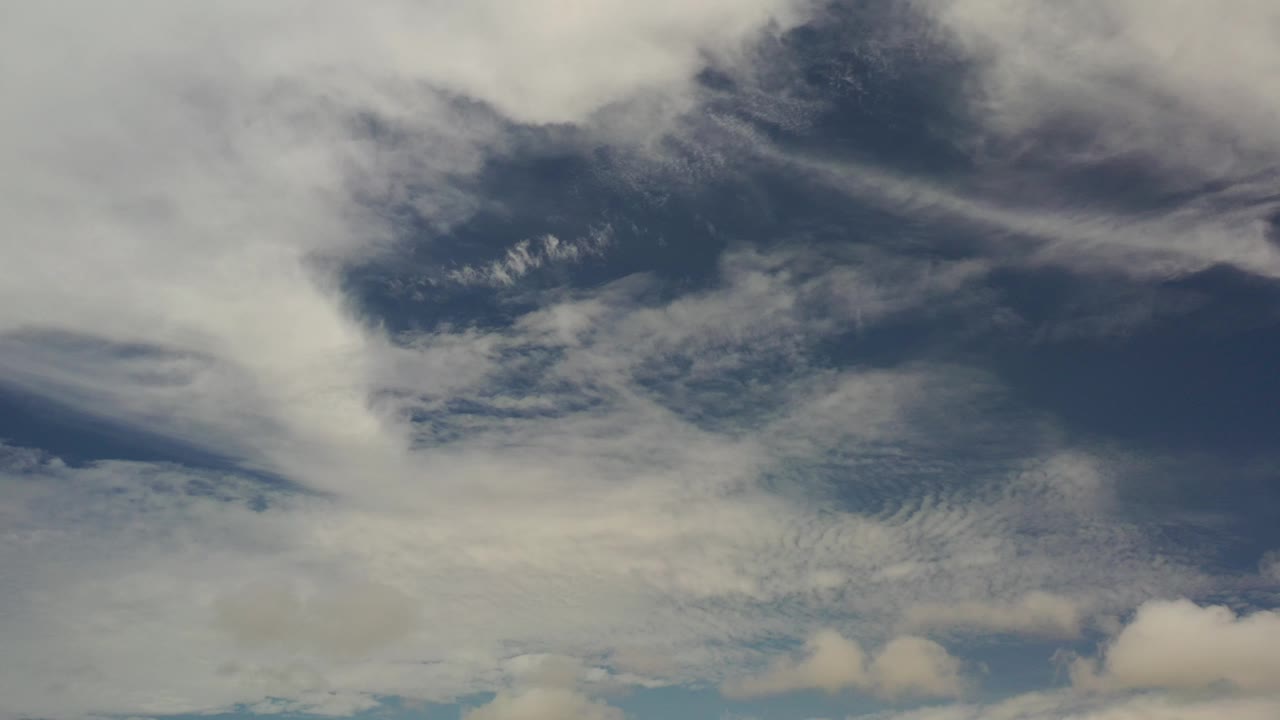 Blue sky partly covered by white cloud sheets.