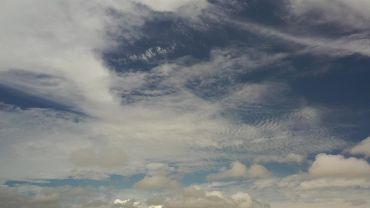 Los Cabos sky filled with layered white and gray clouds over blue patches at the opening moment, with no visible people.
