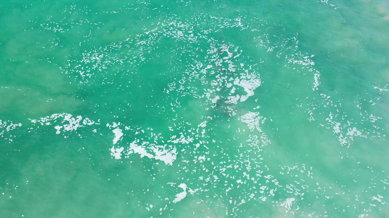 Overhead green seawater with white foam patches