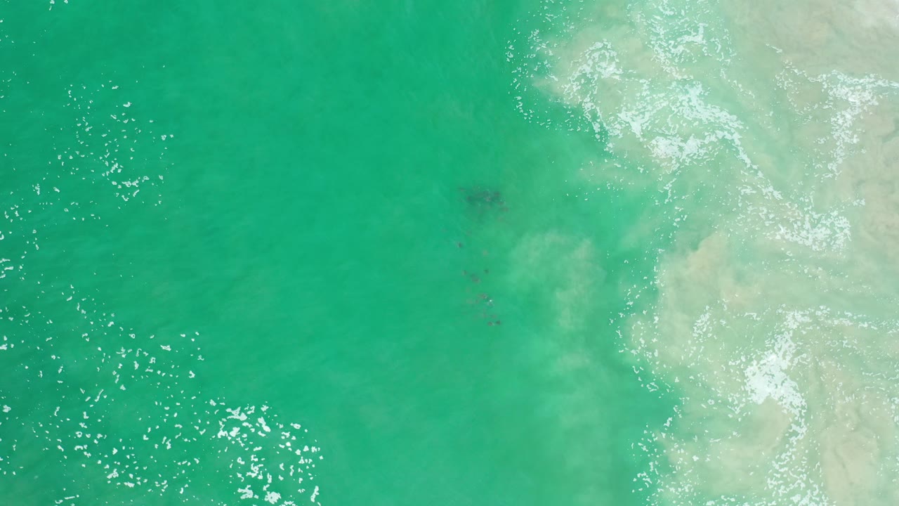 Overhead shallow water with foam and sun reflections