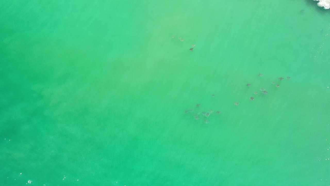 Top-down Los Cabos ocean frame showing turquoise water, muted darker patches below the surface, and no visible people.
