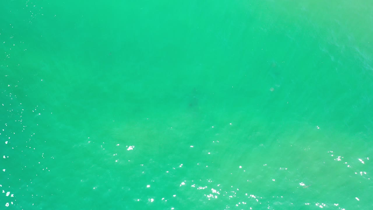 Overhead view of turquoise seawater in Los Cabos, Mexico, with scattered white sun reflections and no visible people.