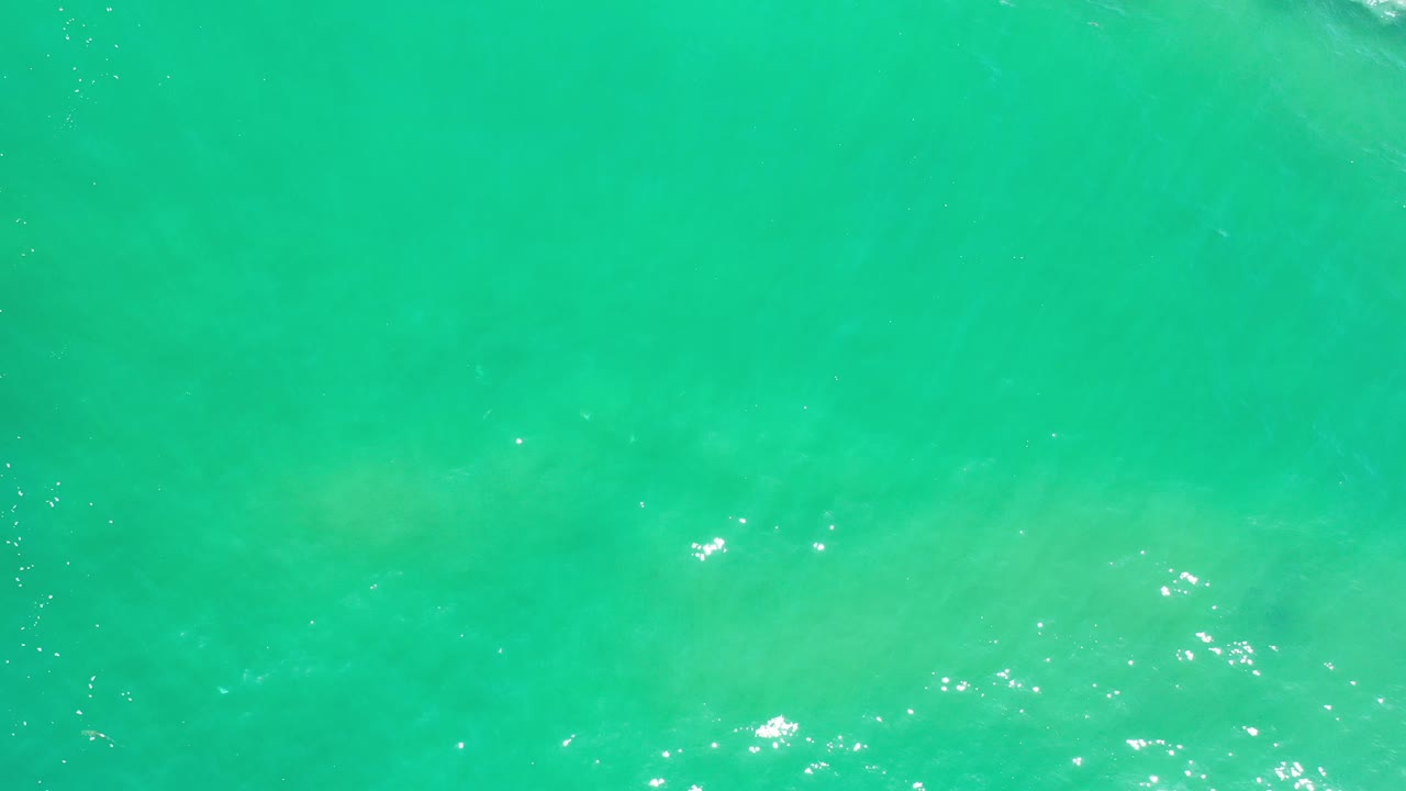 Aerial water view with pale cloudlike patches beneath the surface.