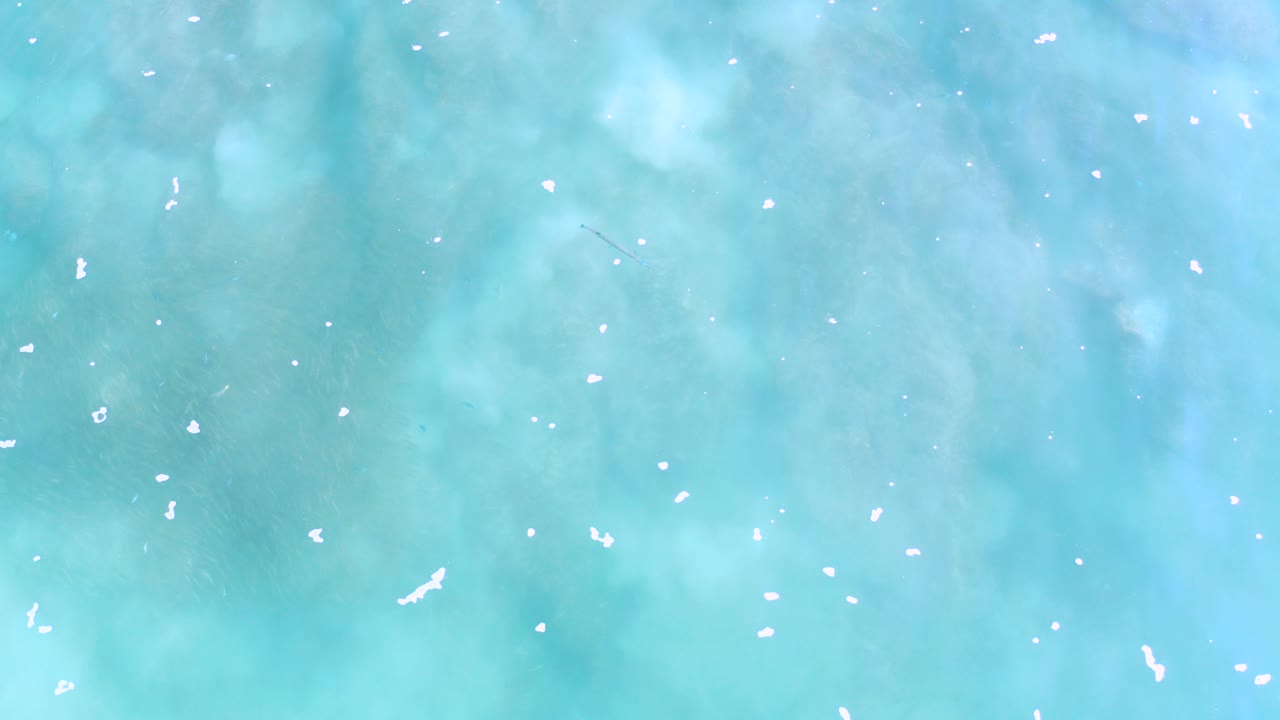 Overhead view of turquoise water in Los Cabos, Mexico, with scattered white reflections and no visible people.