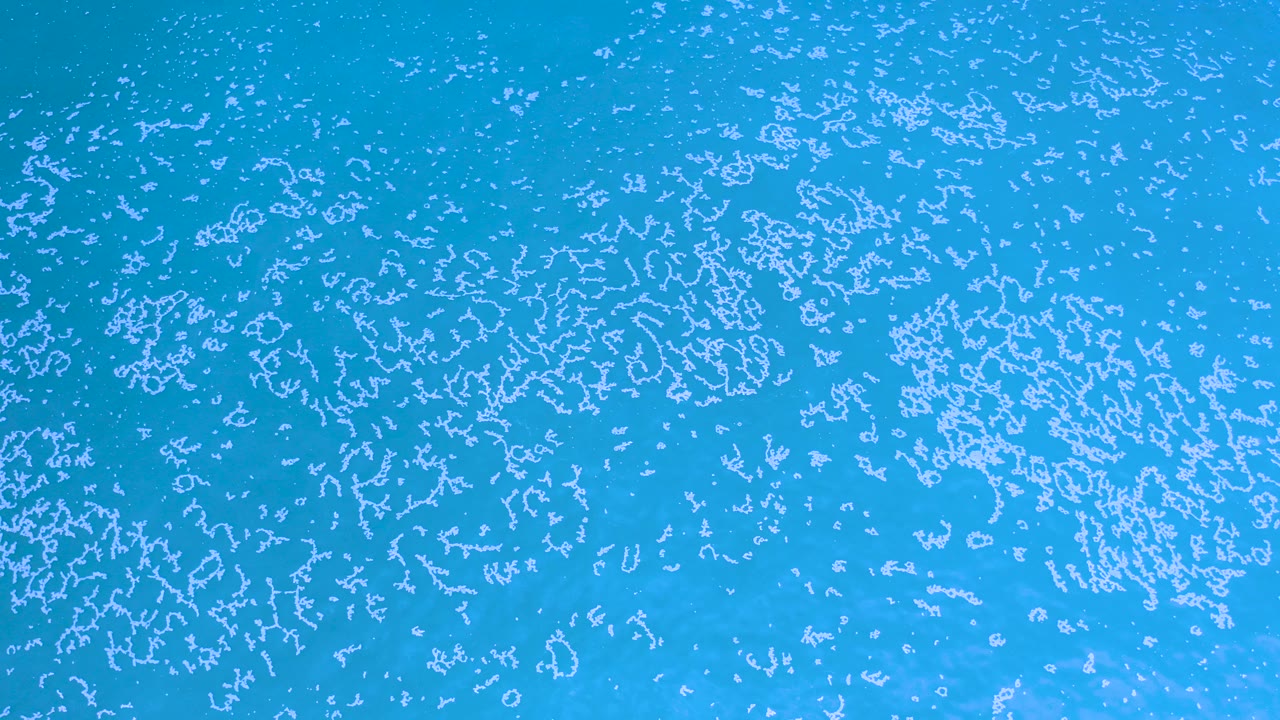 Overhead blue ocean surface with scattered white foam
