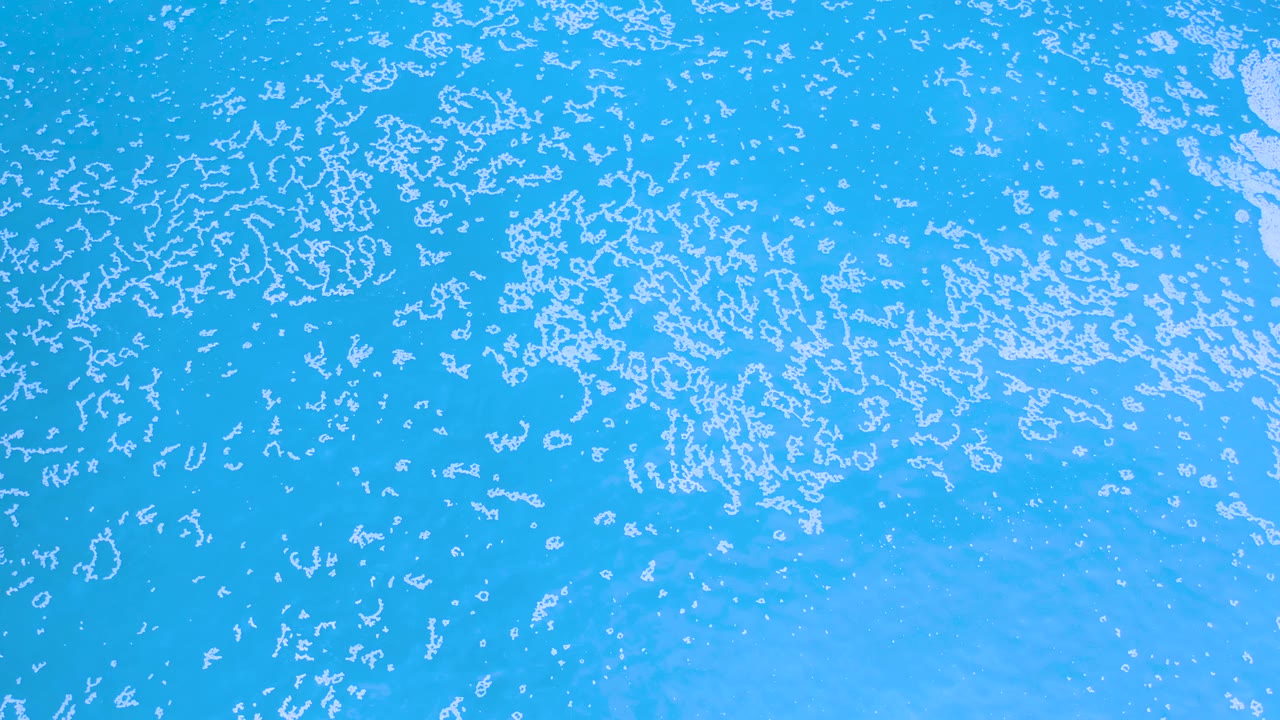 Overhead Los Cabos water view with white foam clusters scattered across a saturated blue field and no visible people or vessels.