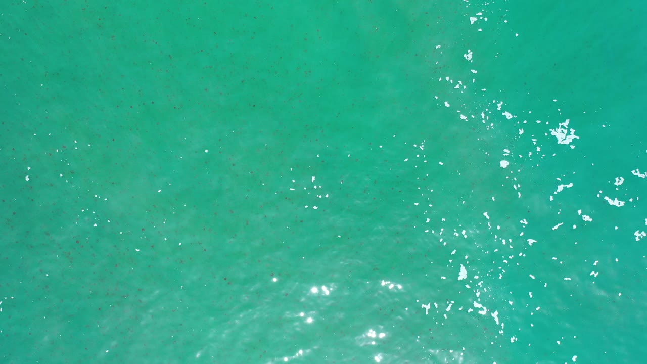 Top-down view of turquoise water in Los Cabos, Mexico, with fine surface ripples, bright highlights near the lower edge, and no visible people.
