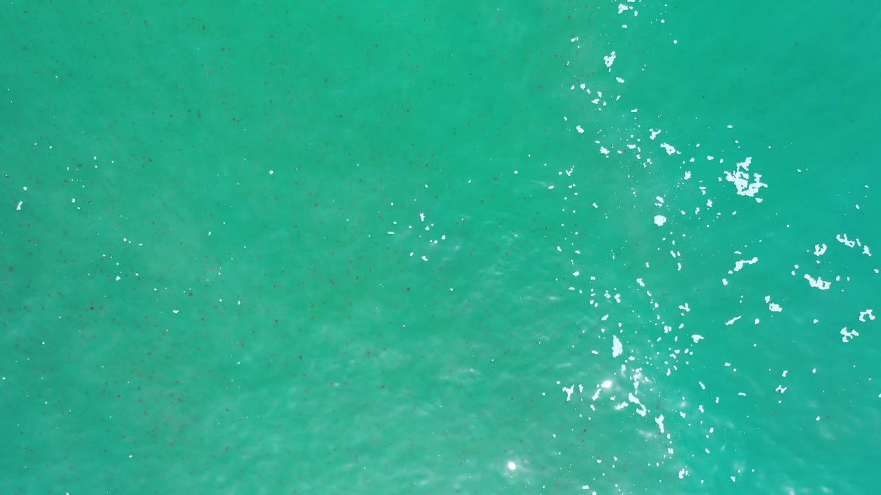 Top-down turquoise ocean water with bright white reflections.