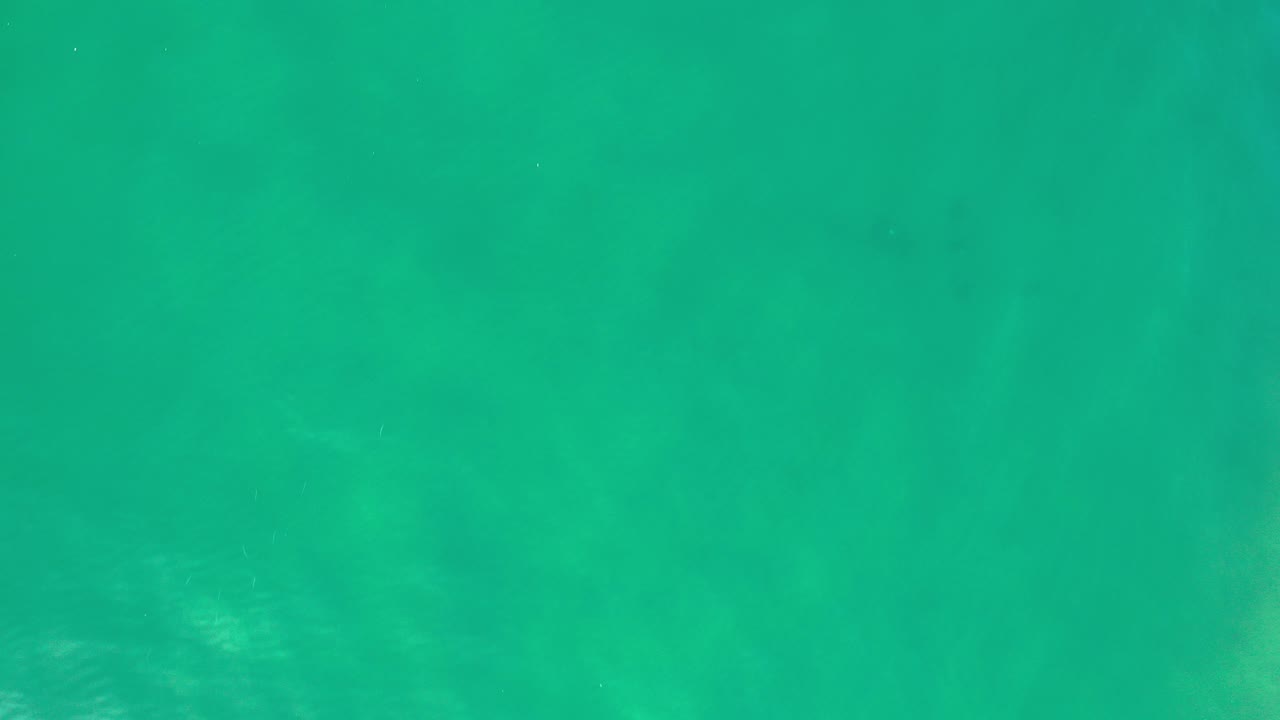 Overhead view of turquoise-green ocean water in Los Cabos, Mexico, with faint white wave texture near the left edge and no visible people.