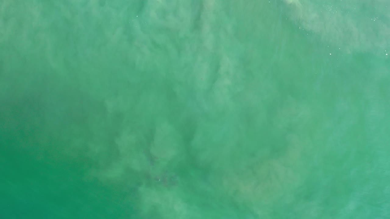 Overhead view of green ocean water in Los Cabos, Mexico, with pale clouded wave patterns and no visible people.