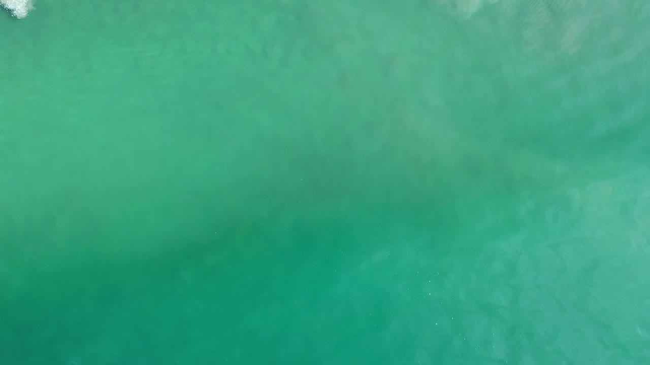 Top-down view of green ocean water in Los Cabos, Mexico, with a small patch of white foam near the upper left and no visible people.