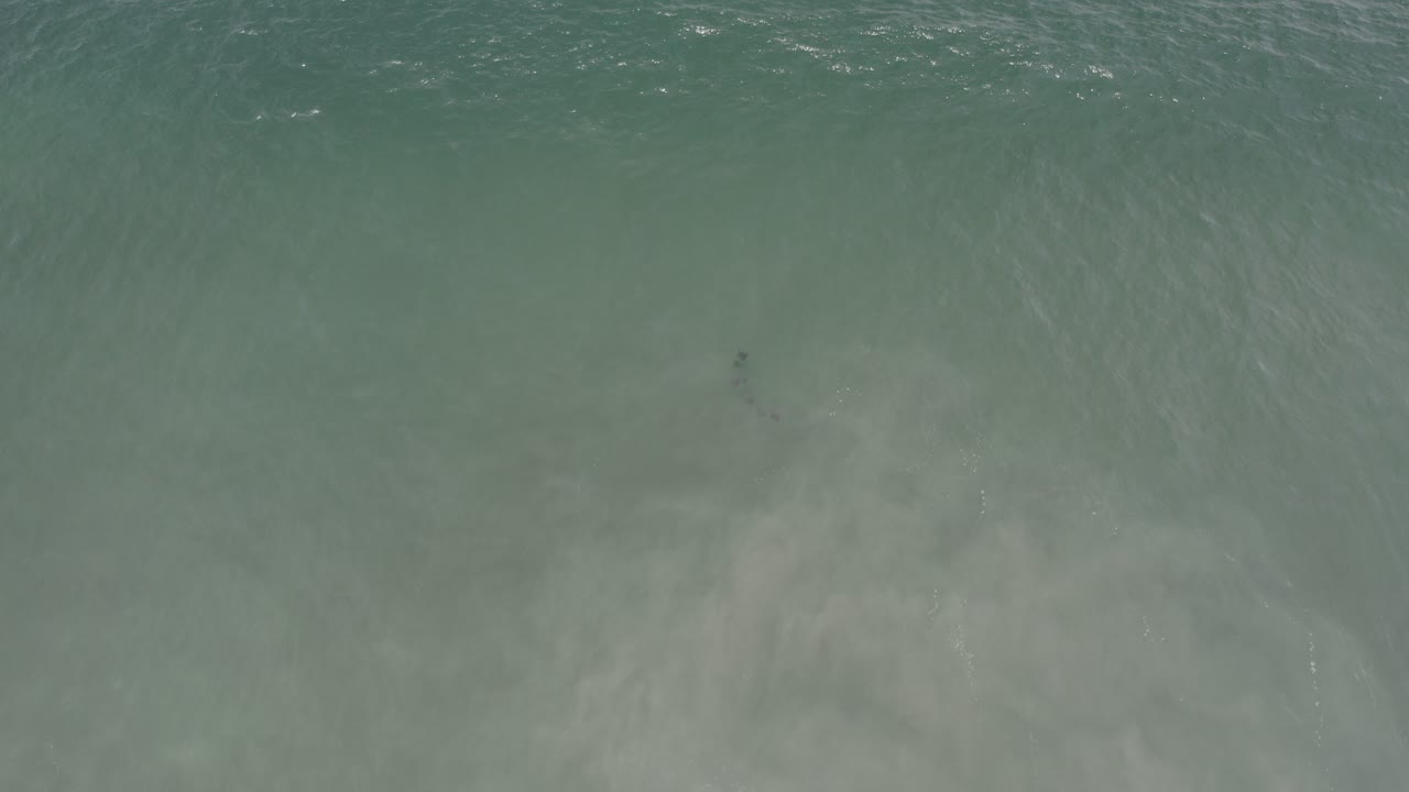 Overhead view of green-blue ocean water spreading over pale sand in Los Cabos, Mexico, with faint foam and no visible people.