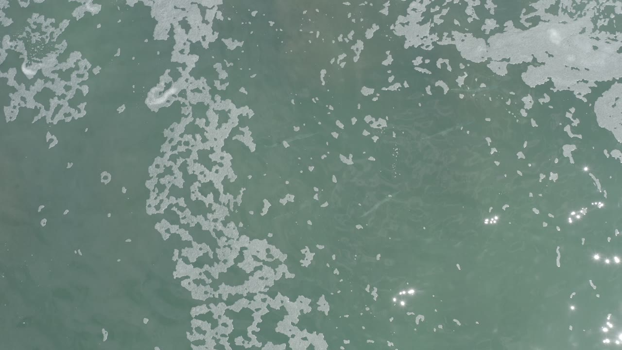 Foam cluster over green ocean water with sparkle points