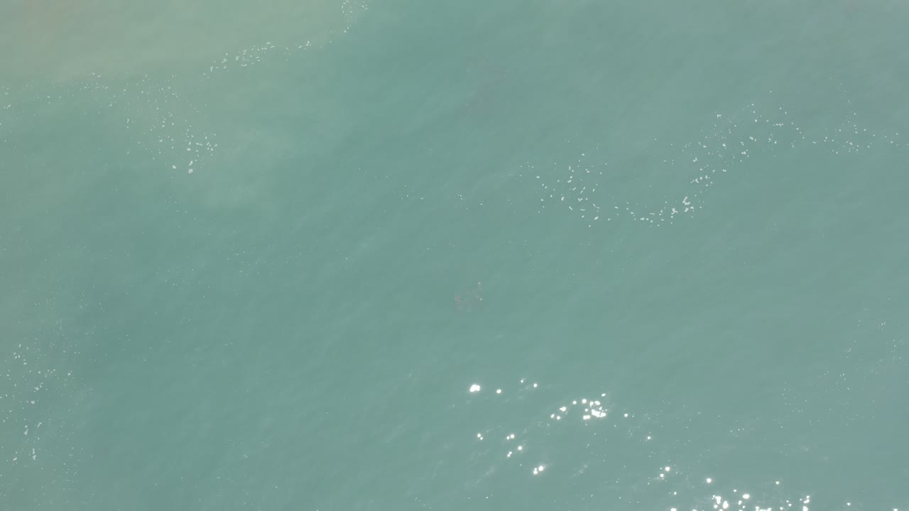 Blue-green ocean water in Los Cabos fills the frame with faint ripples, pale underwater color patches, and a small cluster of white sun reflections near the lower edge, with no visible people.