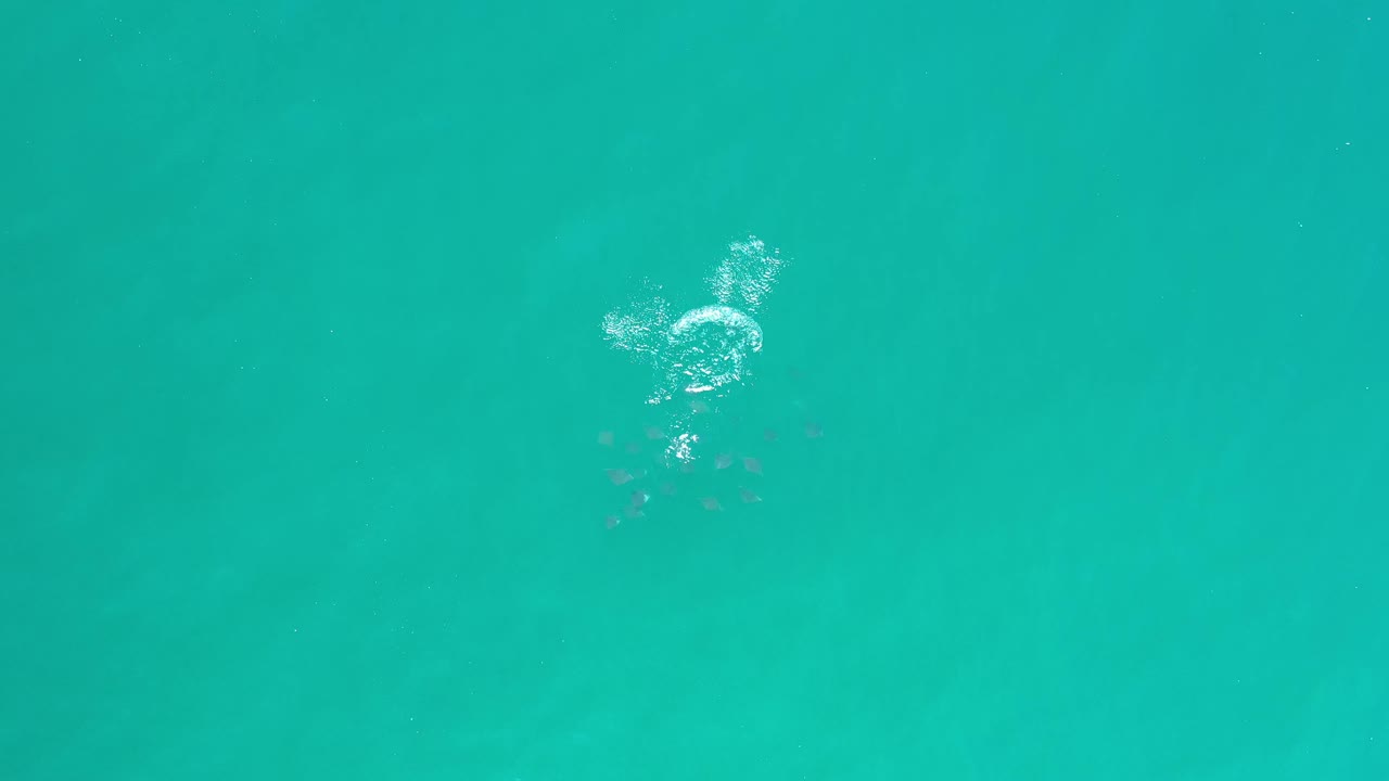 Aerial water surface in Los Cabos, Mexico, with a bright bubble cluster near the upper center, soft ripples, and no visible people.