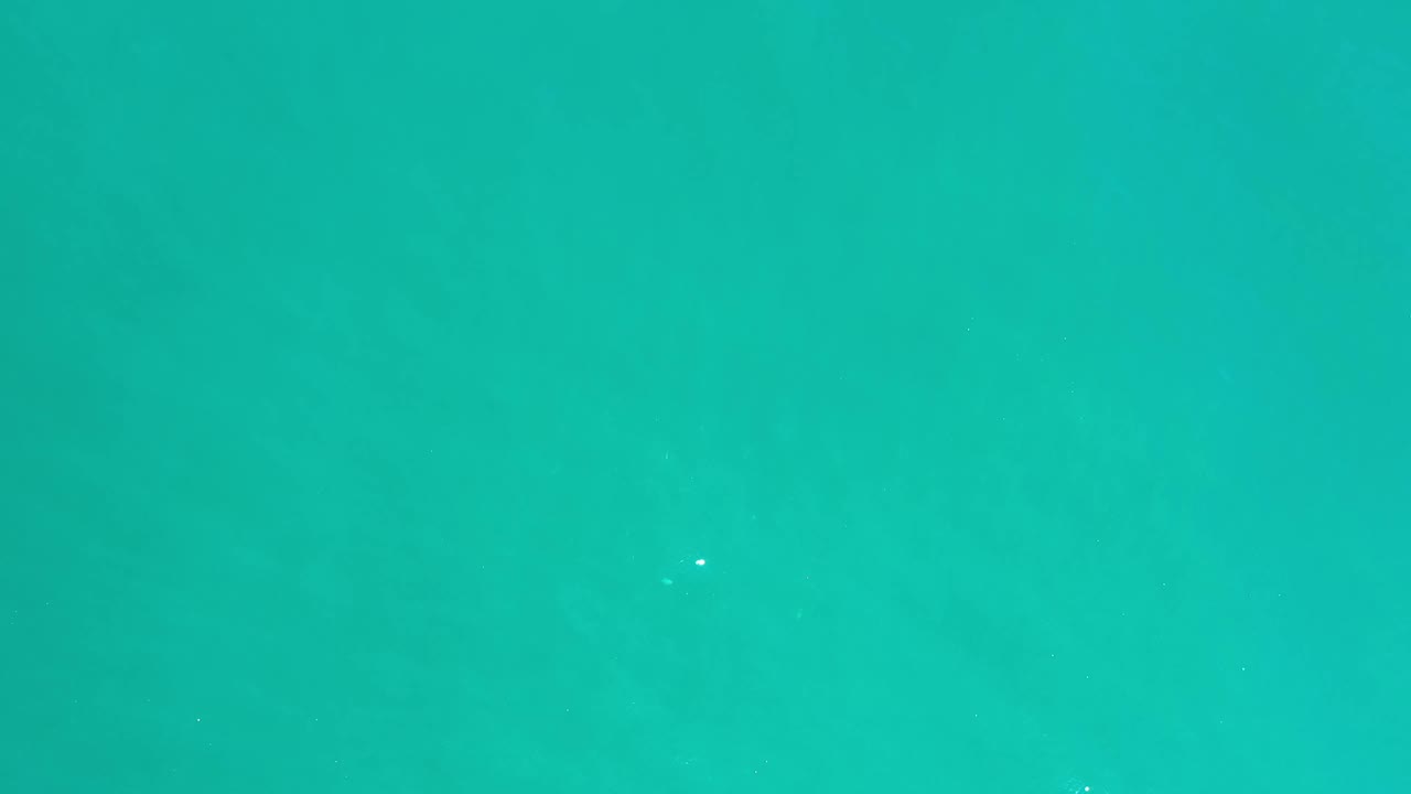Aerial frame of open turquoise water in Los Cabos, Mexico, with small pale surface specks and no visible people.