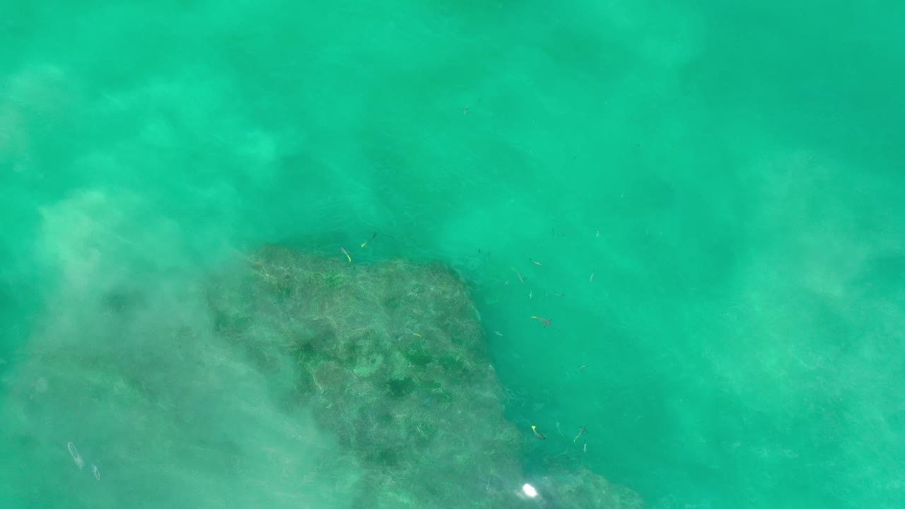 Submerged rock under clear green-blue water