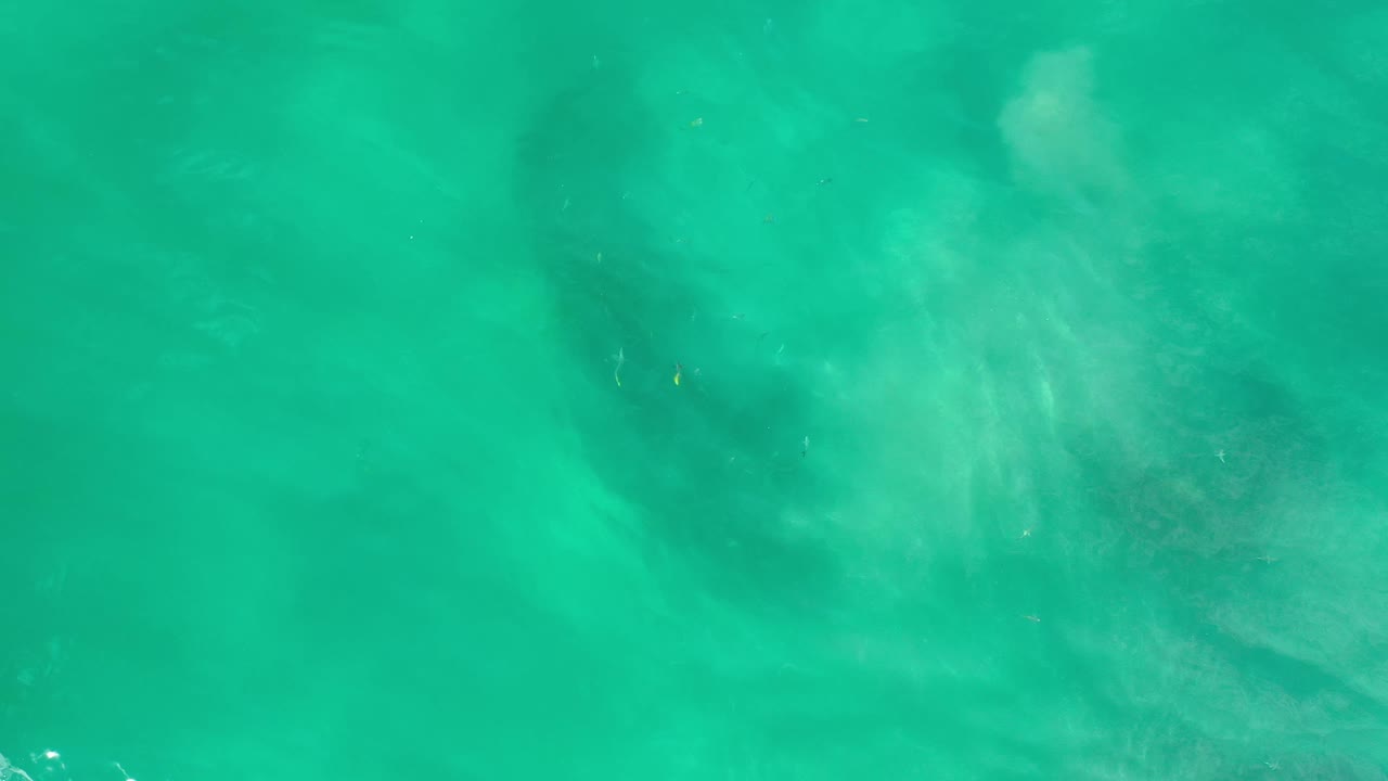 Clear green-blue ocean in Los Cabos, Mexico, with a darker submerged area and no visible people.