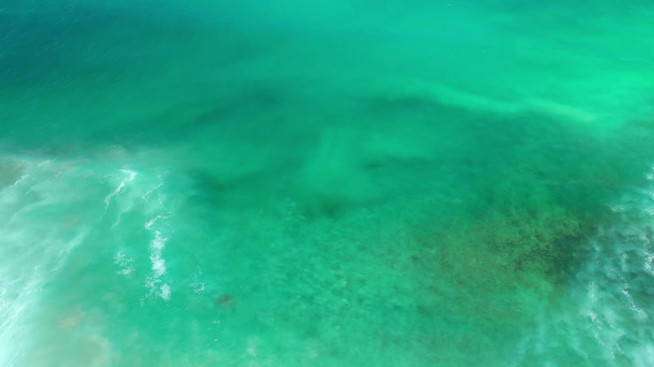 Clear green underwater ocean view in Los Cabos, Mexico with a pale rolling surface shape across the upper frame and no visible people.