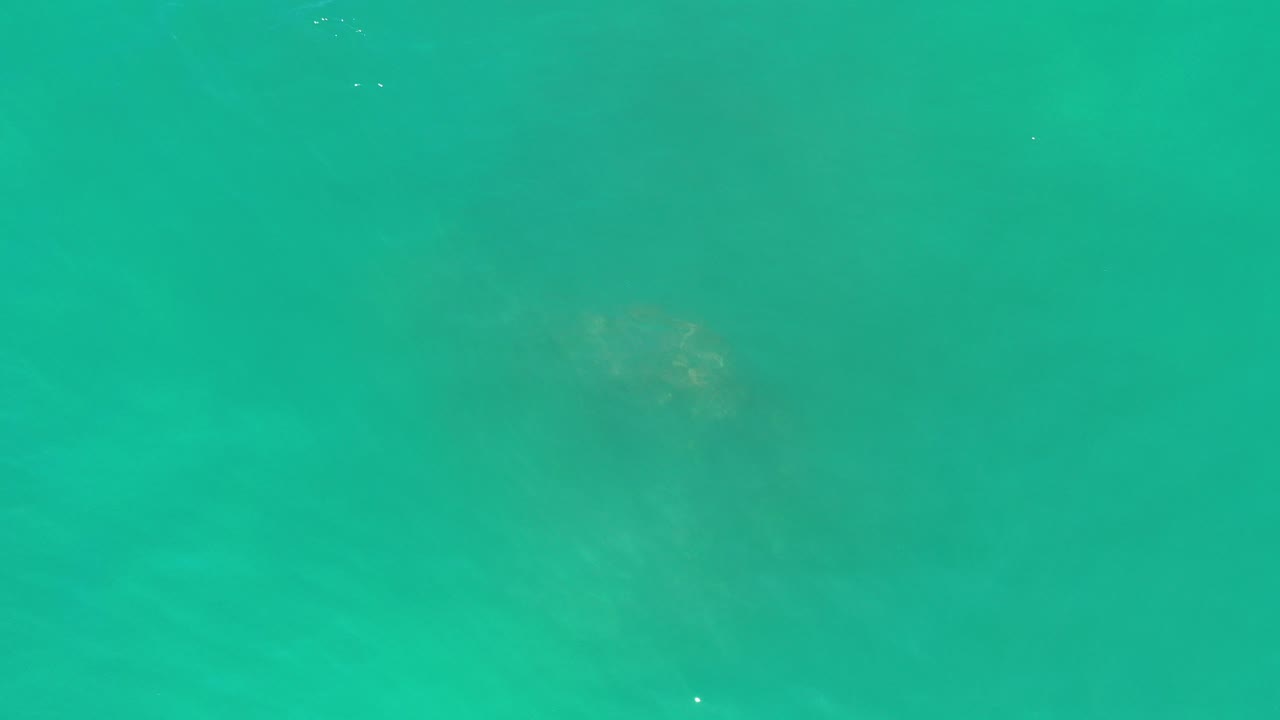 Overhead view of green-blue ocean water in Los Cabos, Mexico, with faint darker submerged forms and no visible people.