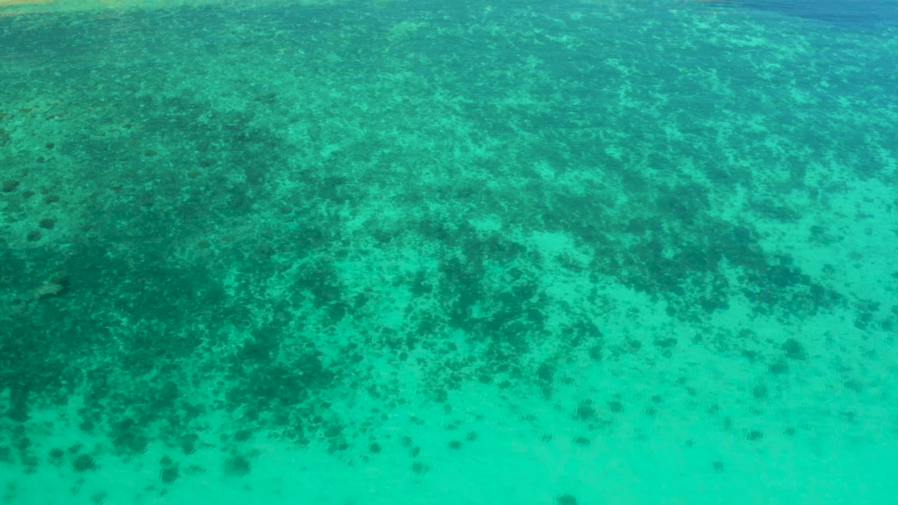 Clear aqua water with mottled dark seabed