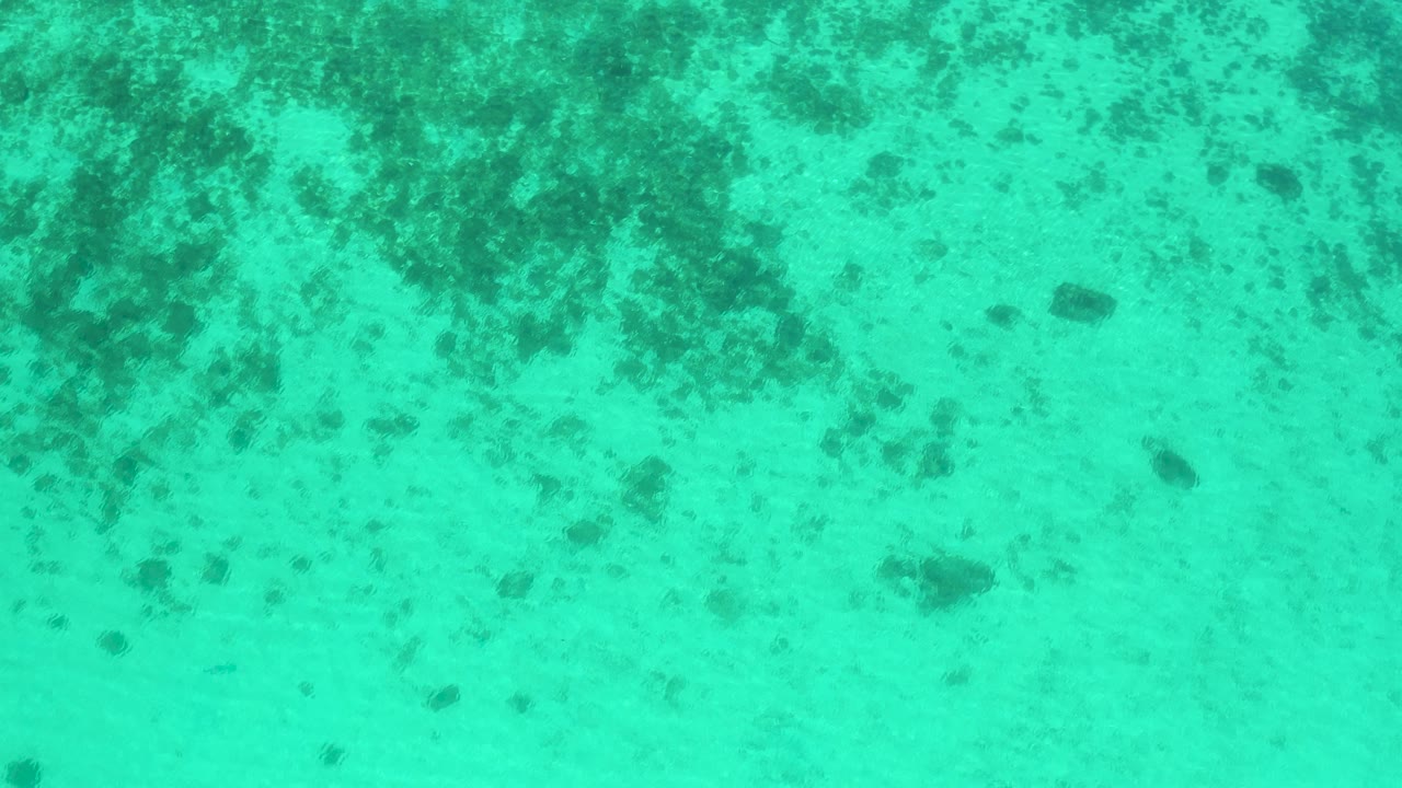 Clear green-blue seawater over darker seabed patches.
