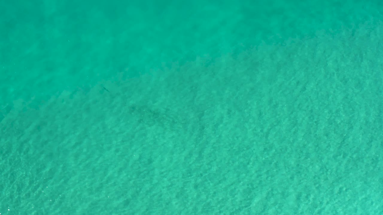 Overhead Los Cabos ocean frame with blue-green water, subtle darker underwater patches, fine ripples, and no visible people.